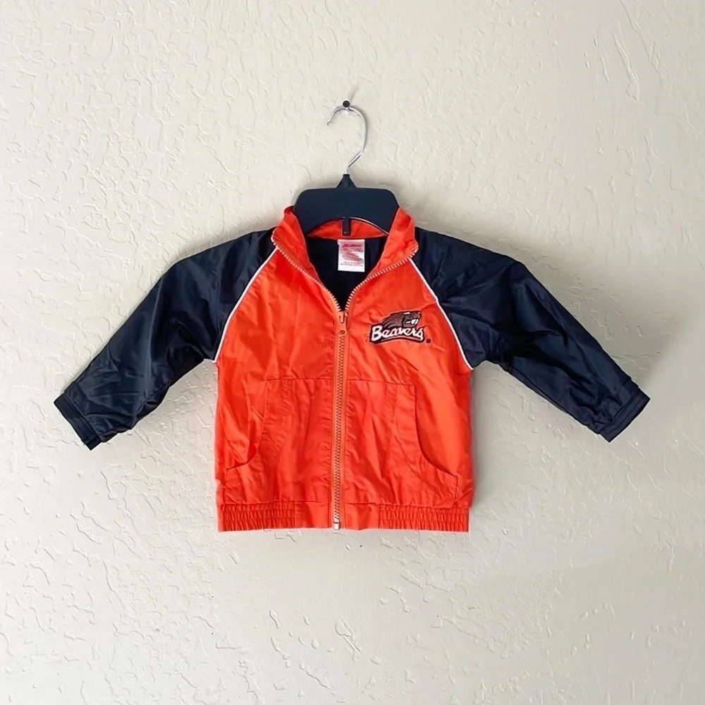 🌿Final Sale Beavers Orange & Black Zipup Hooded Windbreaker Jacket